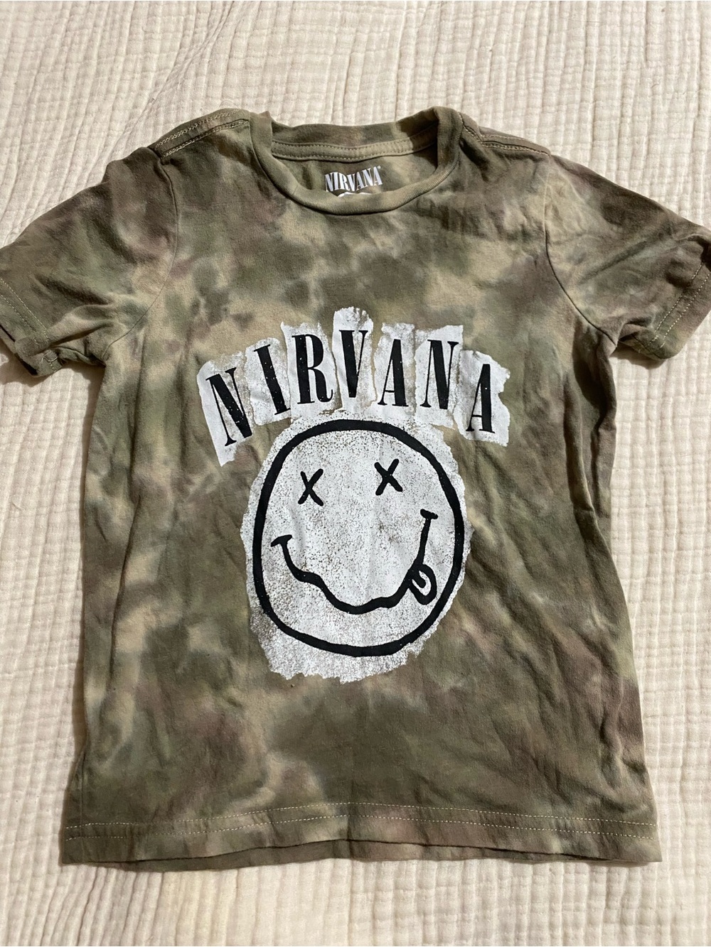 Cat & Jack Olive Green Tie-Dye Smiley Logo Tee